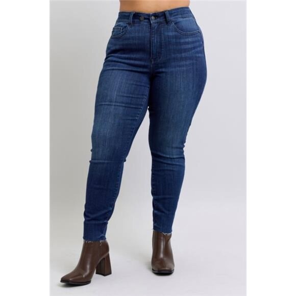 Judy Blue Full Size Mid Rise Skinny Jeans with Raw Hem Plus Size - Picture 1 of 3